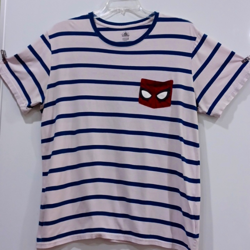 Unisex 2XL blue/white striped ringer collar, Spdr-Mn Pocket Tshirt